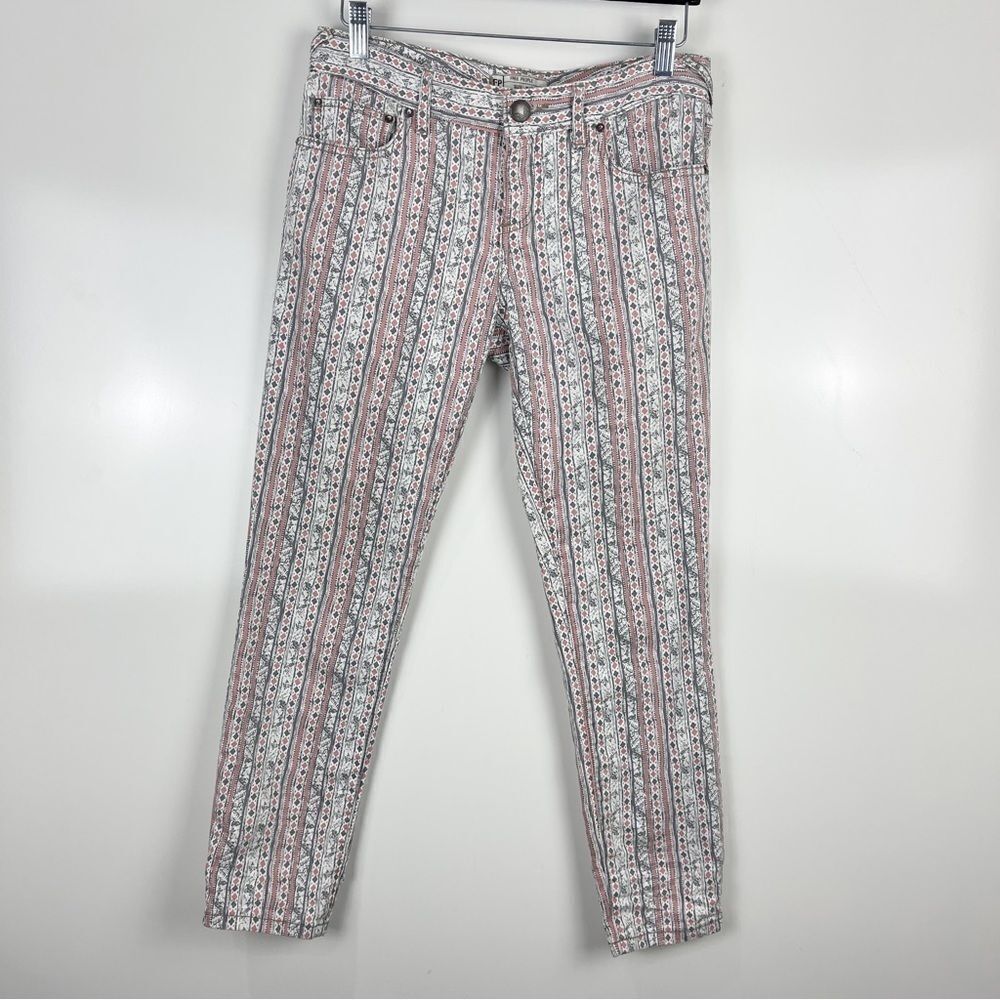 Free People Printed Striped Mid Rise Skinny Jeans Women's size 27